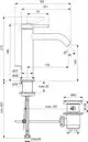 Diagramm einer Armatur mit verschiedenen Maßen und Anschlussdetails. Das Produkt gehört zur Marke Ideal Standard.